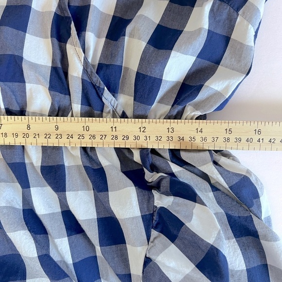 POPSUGAR GINGHAM DRESS SZ M RUFFLE HEM FAUX WRAP SKIRT BLUE WHITE - Picture 10 of 15